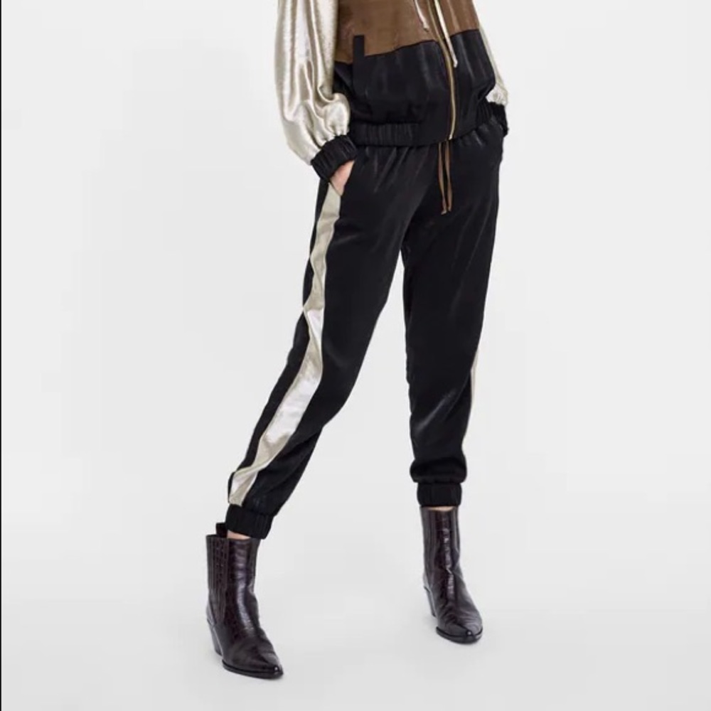 Zara Block Color Jogging Pants Black / Brown